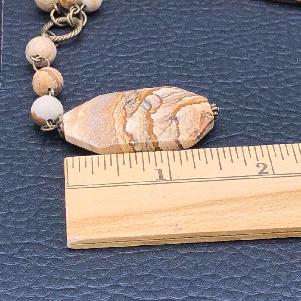 Carol Su 32" Lariat Necklace Jasper Stone Beads Earth Tone Faux Suede 7" Tassel - Picture 10 of 15